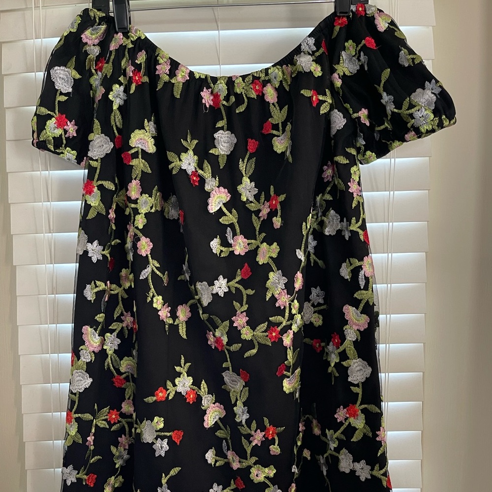 Black Floral Stitched Baby Doll Dress